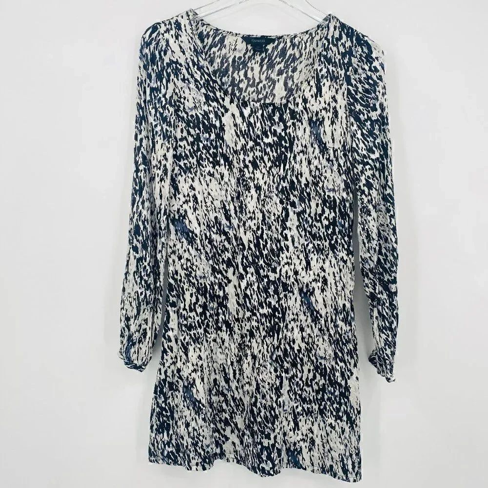 Express Size XS Black & White Long Sleeve Abstract Print Silk Mini Shift Dress